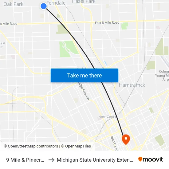 9 Mile & Pinecrest to Michigan State University Extension map