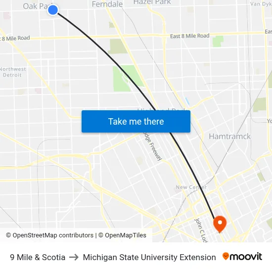 9 Mile & Scotia to Michigan State University Extension map