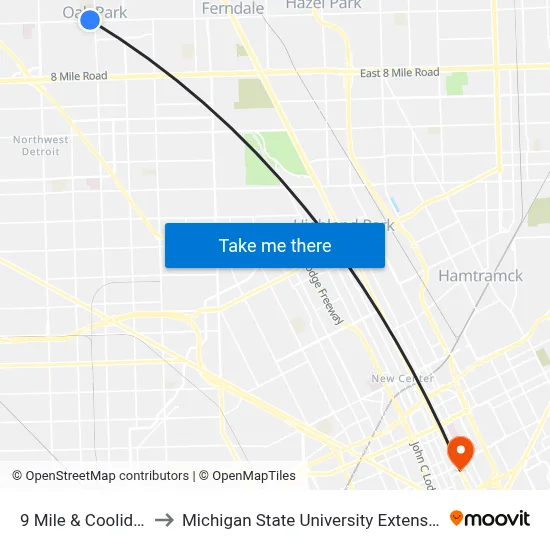 9 Mile & Coolidge to Michigan State University Extension map