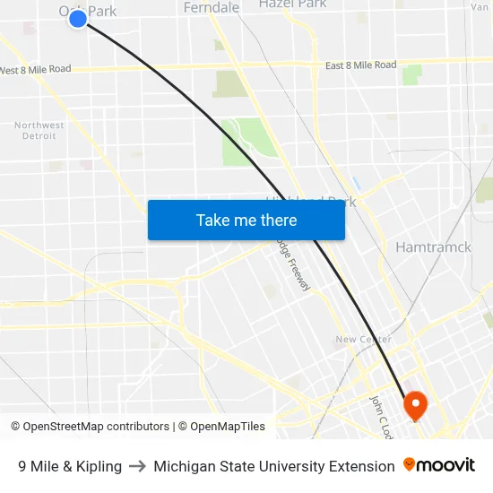 9 Mile & Kipling to Michigan State University Extension map