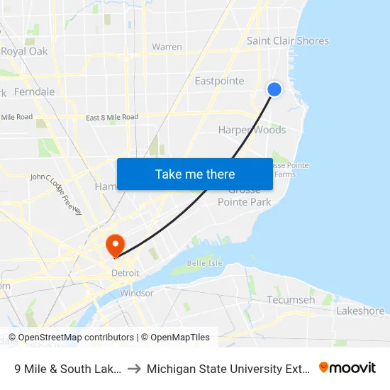 9 Mile & South Lake High School to Michigan State University Extension map