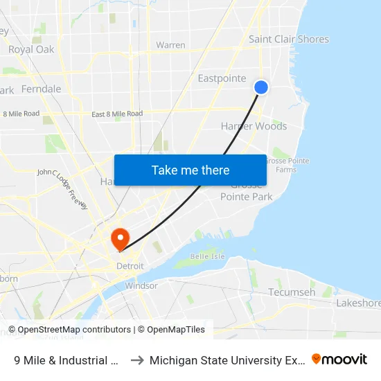 9 Mile & Industrial Drive E to Michigan State University Extension map