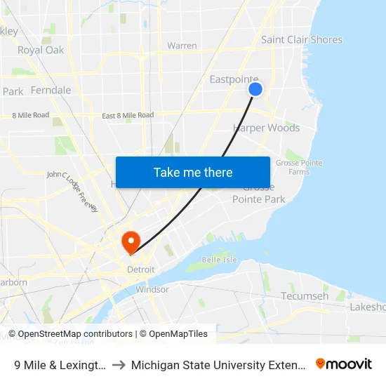 9 Mile & Lexington to Michigan State University Extension map