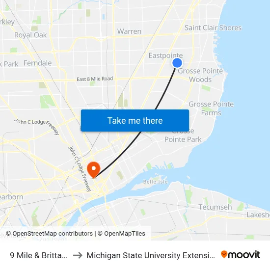 9 Mile & Brittany to Michigan State University Extension map