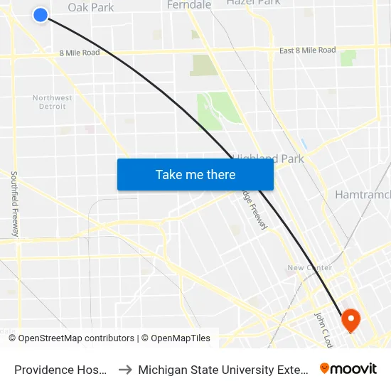 Providence Hospital to Michigan State University Extension map