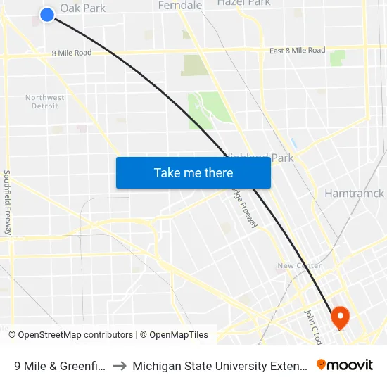 9 Mile & Greenfield to Michigan State University Extension map