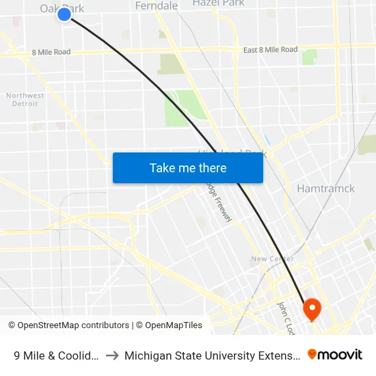 9 Mile & Coolidge to Michigan State University Extension map