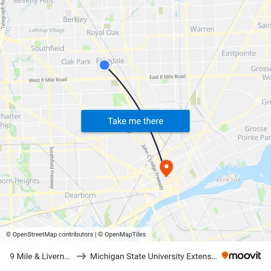 9 Mile & Livernois to Michigan State University Extension map
