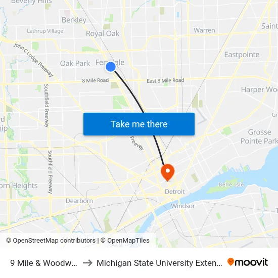 9 Mile & Woodward to Michigan State University Extension map