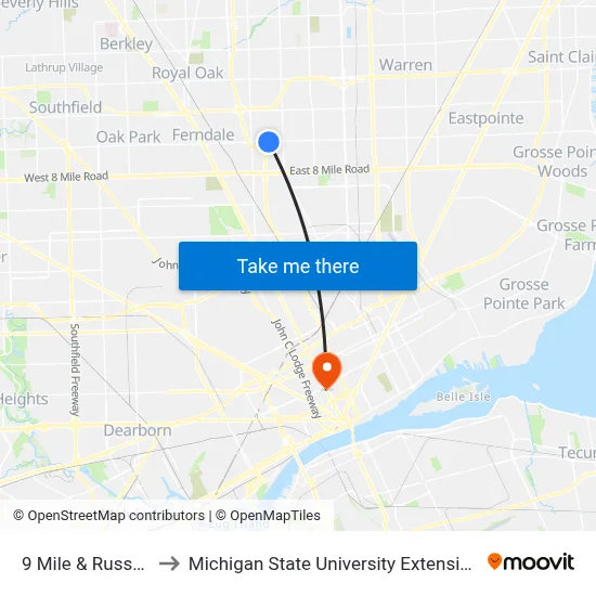 9 Mile & Russell to Michigan State University Extension map