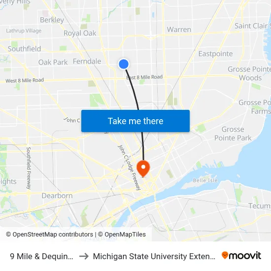 9 Mile & Dequindre to Michigan State University Extension map