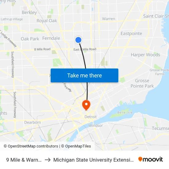9 Mile & Warner to Michigan State University Extension map