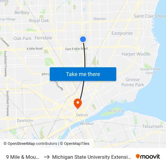 9 Mile & Mound to Michigan State University Extension map