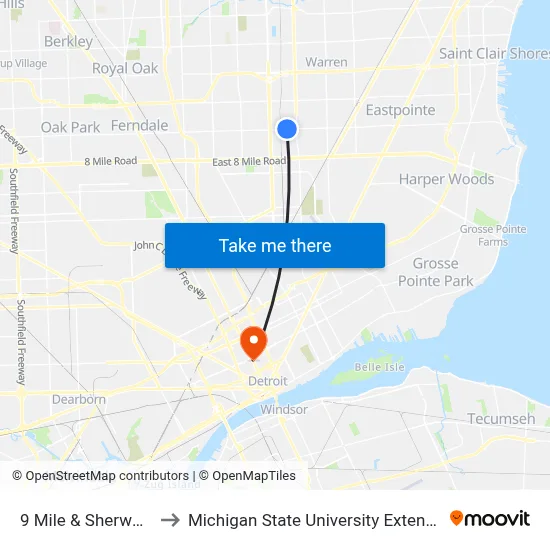 9 Mile & Sherwood to Michigan State University Extension map