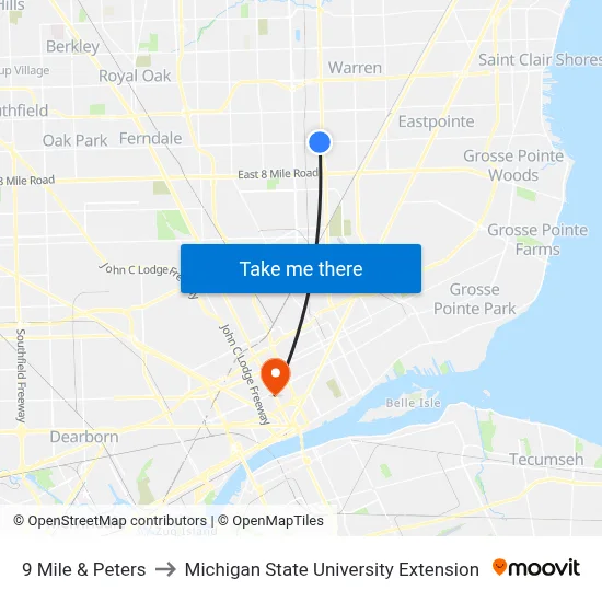 9 Mile & Peters to Michigan State University Extension map