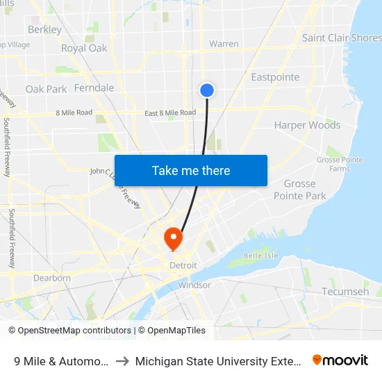 9 Mile & Automobile to Michigan State University Extension map
