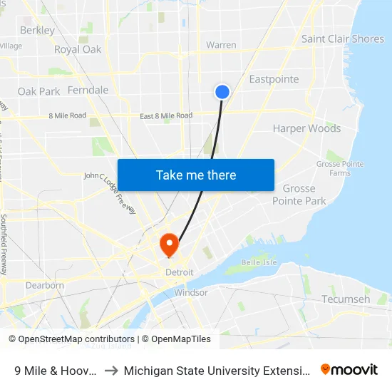 9 Mile & Hoover to Michigan State University Extension map