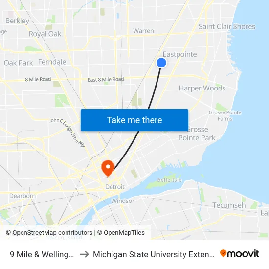 9 Mile & Wellington to Michigan State University Extension map