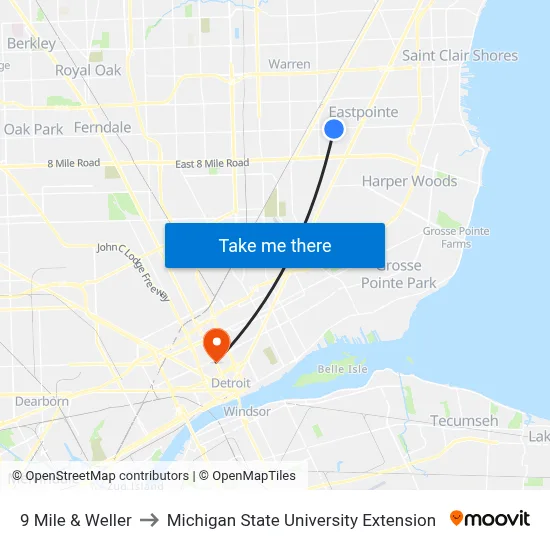 9 Mile & Weller to Michigan State University Extension map