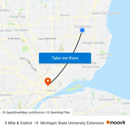 9 Mile & Gratiot to Michigan State University Extension map