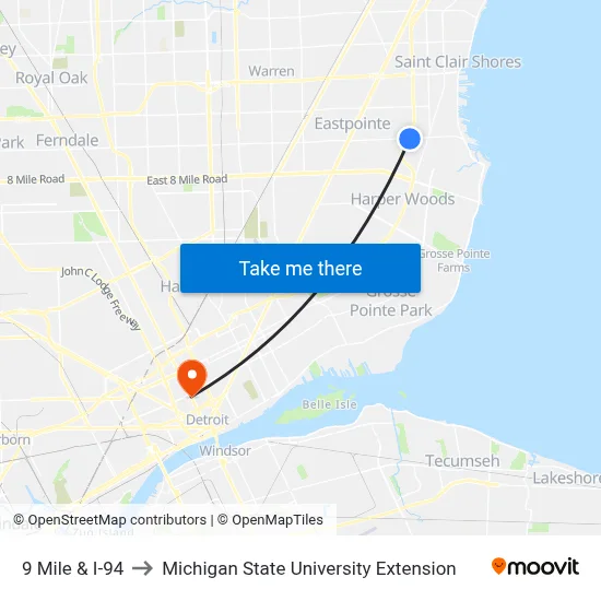 9 Mile & I-94 to Michigan State University Extension map