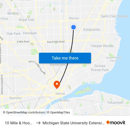 10 Mile & Hoover to Michigan State University Extension map