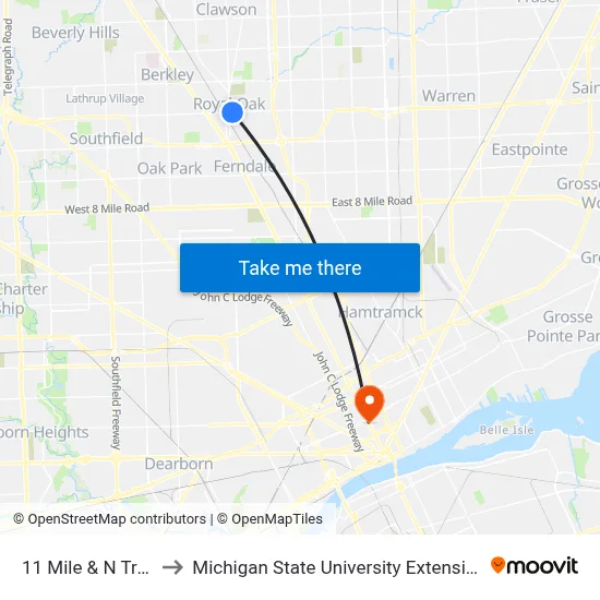 11 Mile & N Troy to Michigan State University Extension map