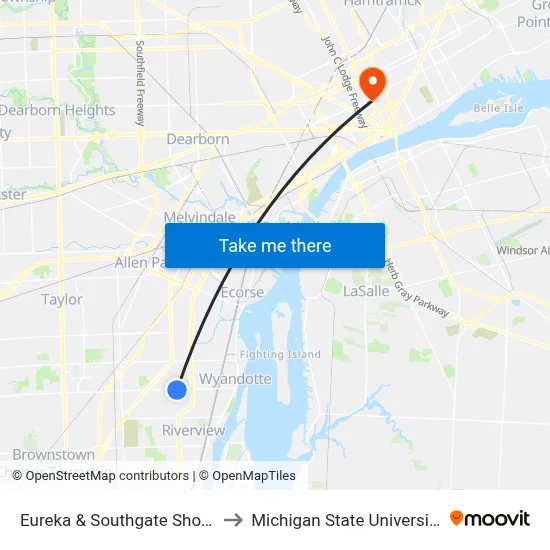 Eureka & Southgate Shopping Center to Michigan State University Extension map