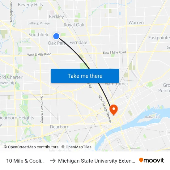 10 Mile & Coolidge to Michigan State University Extension map