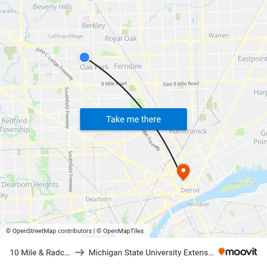 10 Mile & Radclift to Michigan State University Extension map