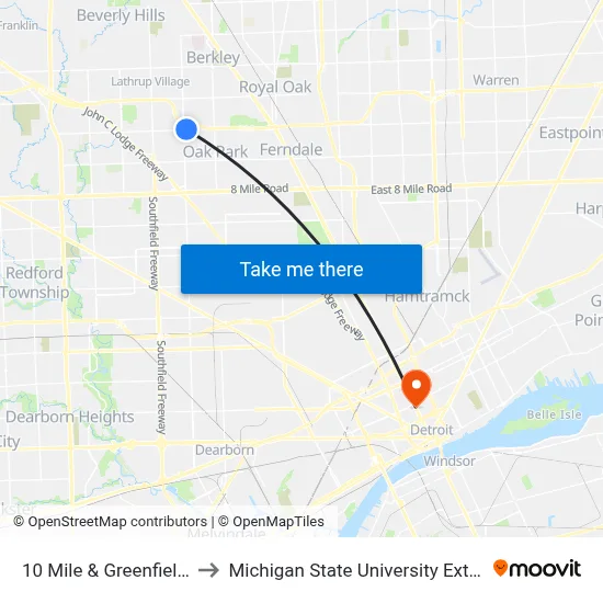 10 Mile & Greenfield NE to Michigan State University Extension map