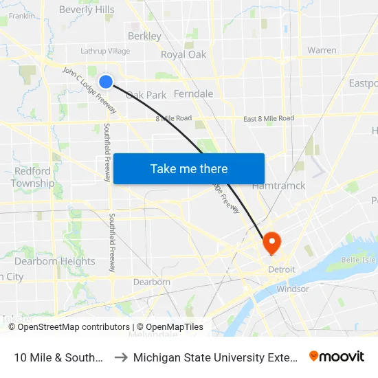 10 Mile & Southfield to Michigan State University Extension map