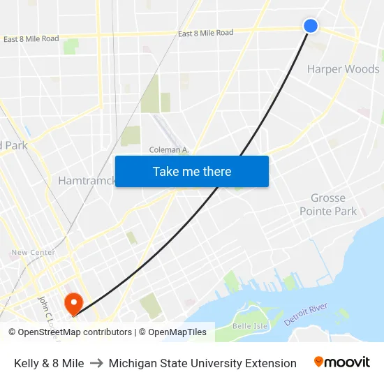 Kelly & 8 Mile to Michigan State University Extension map