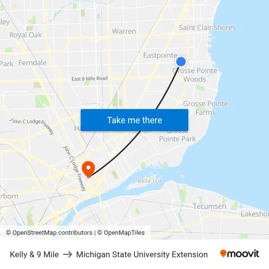 Kelly & 9 Mile to Michigan State University Extension map