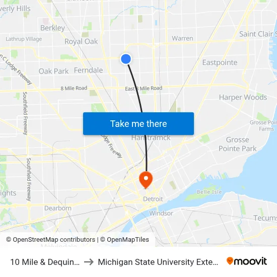 10 Mile & Dequindre to Michigan State University Extension map