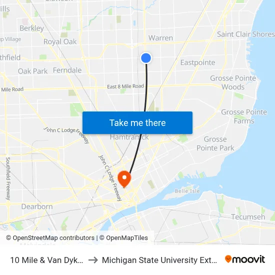10 Mile & Van Dyke SE to Michigan State University Extension map