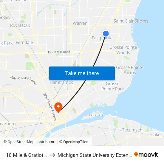 10 Mile & Gratiot SE to Michigan State University Extension map