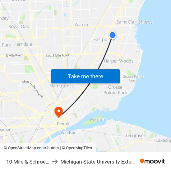 10 Mile & Schroeder to Michigan State University Extension map