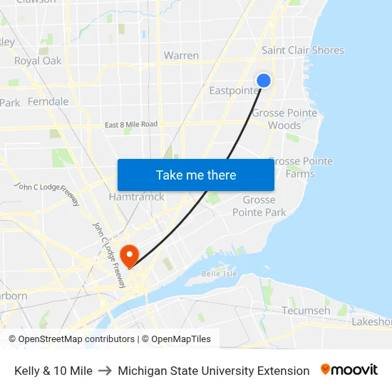 Kelly & 10 Mile to Michigan State University Extension map