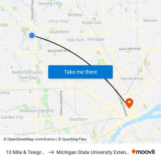 10 Mile & Telegraph to Michigan State University Extension map