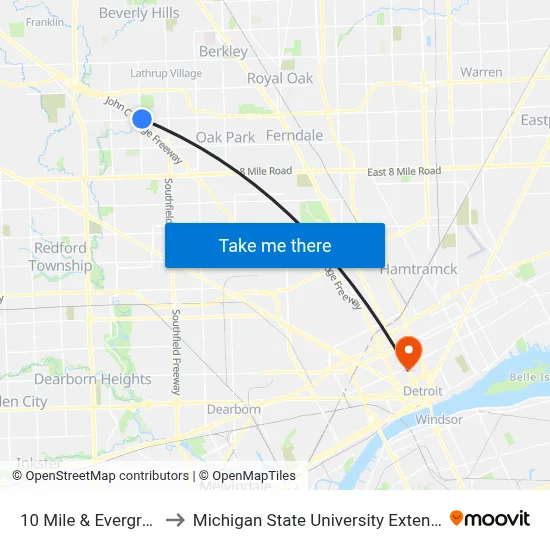 10 Mile & Evergreen to Michigan State University Extension map