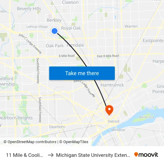 11 Mile & Coolidge to Michigan State University Extension map