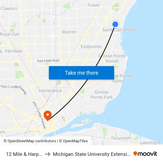 12 Mile & Harper to Michigan State University Extension map