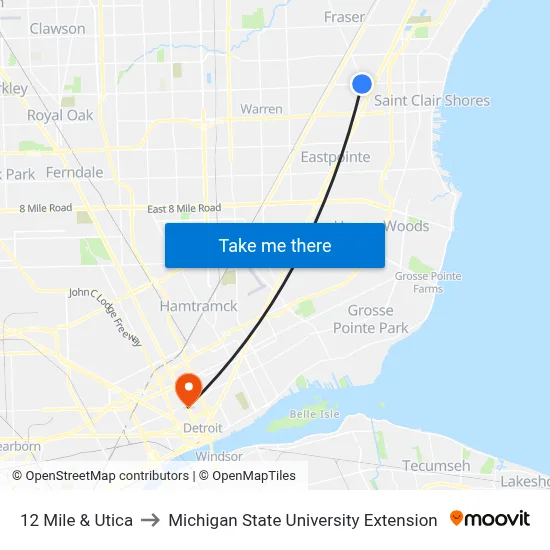 12 Mile & Utica to Michigan State University Extension map