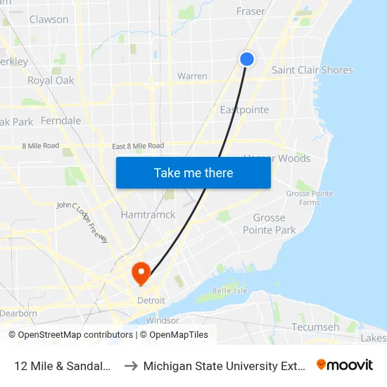 12 Mile & Sandalwood to Michigan State University Extension map