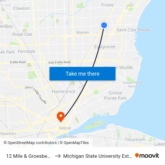 12 Mile & Groesbeck NE to Michigan State University Extension map