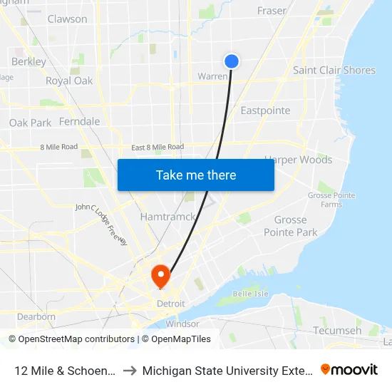 12 Mile & Schoenherr to Michigan State University Extension map