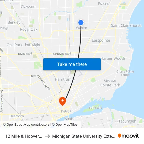 12 Mile & Hoover NW to Michigan State University Extension map