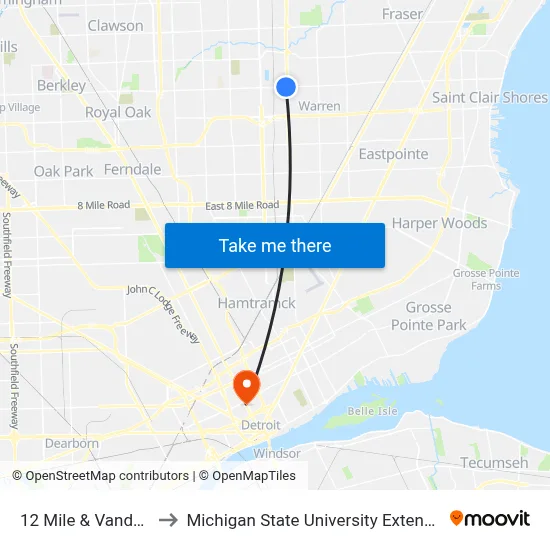 12 Mile & Van Dyke to Michigan State University Extension map