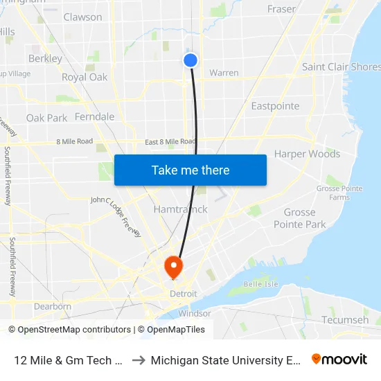 12 Mile & Gm Tech Center to Michigan State University Extension map